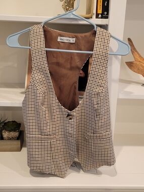 Grace Karin Beige & Black Gingham Vest